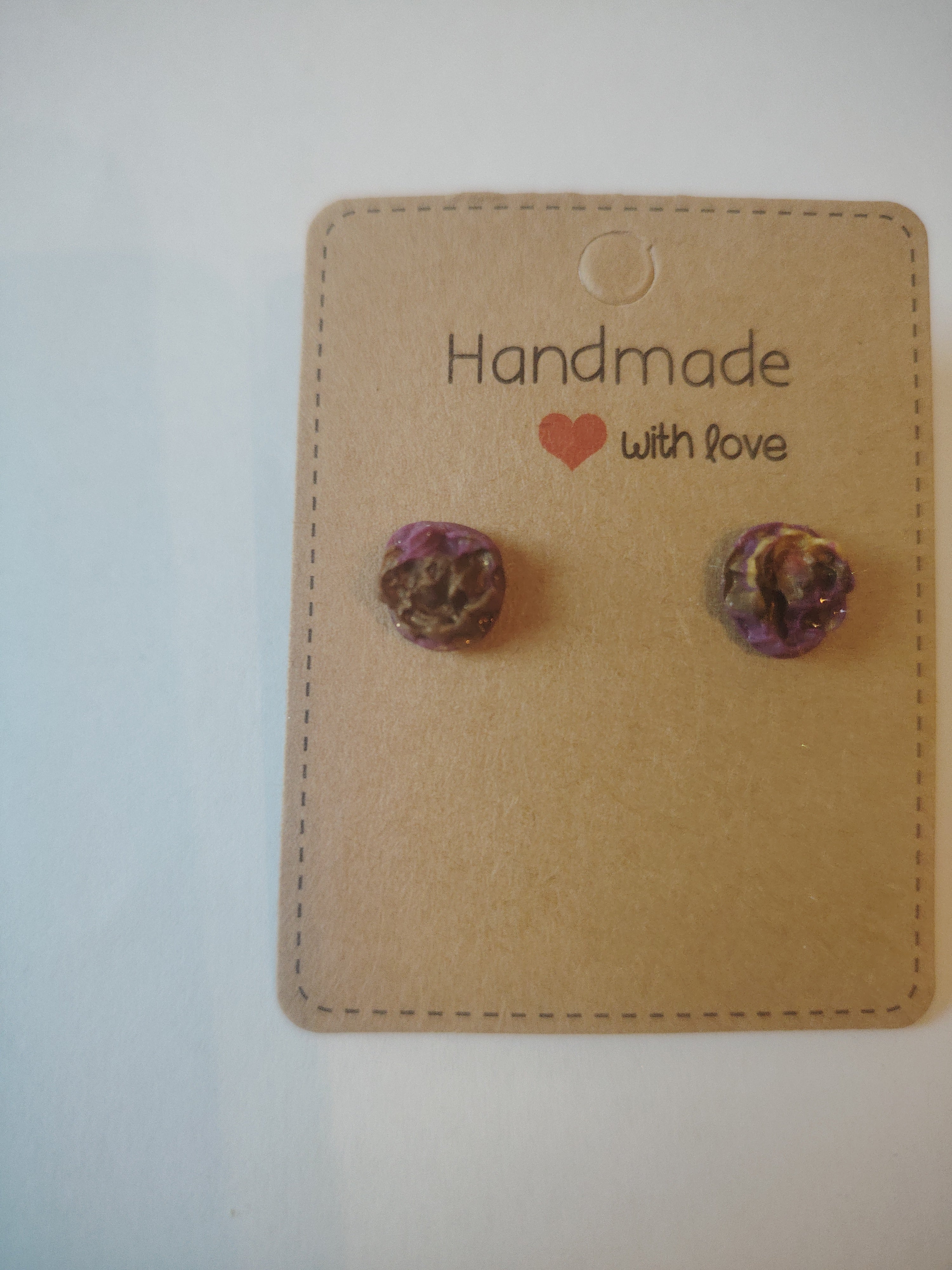 Small purple glitter rose stud earrings