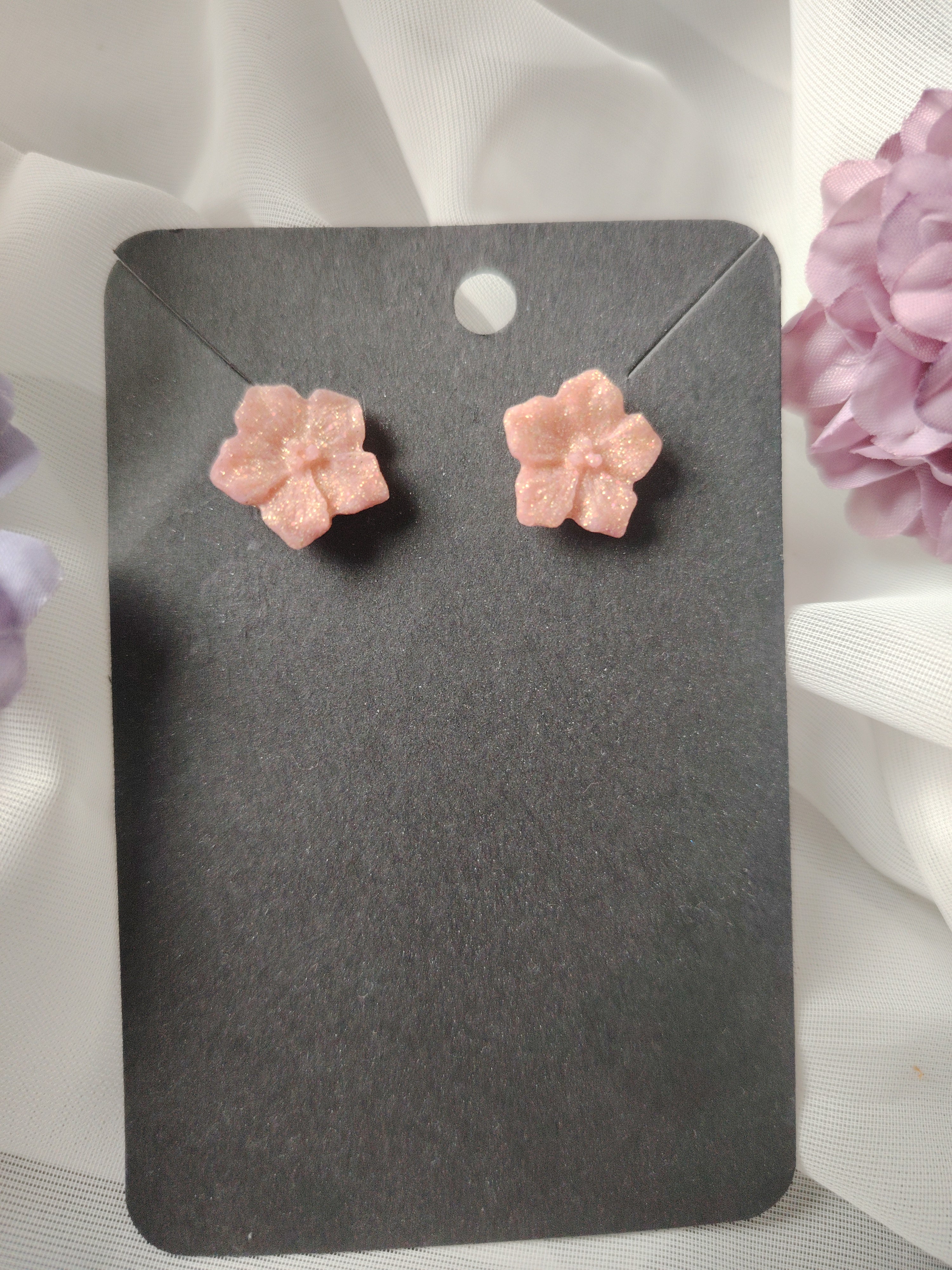 Pink glitter flower earrings