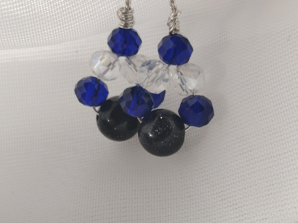 ✨ Funkelnde Eleganz – Handgefertigte Ohrringe mit Blaugold-Sandstein & Zirkonia-Haken