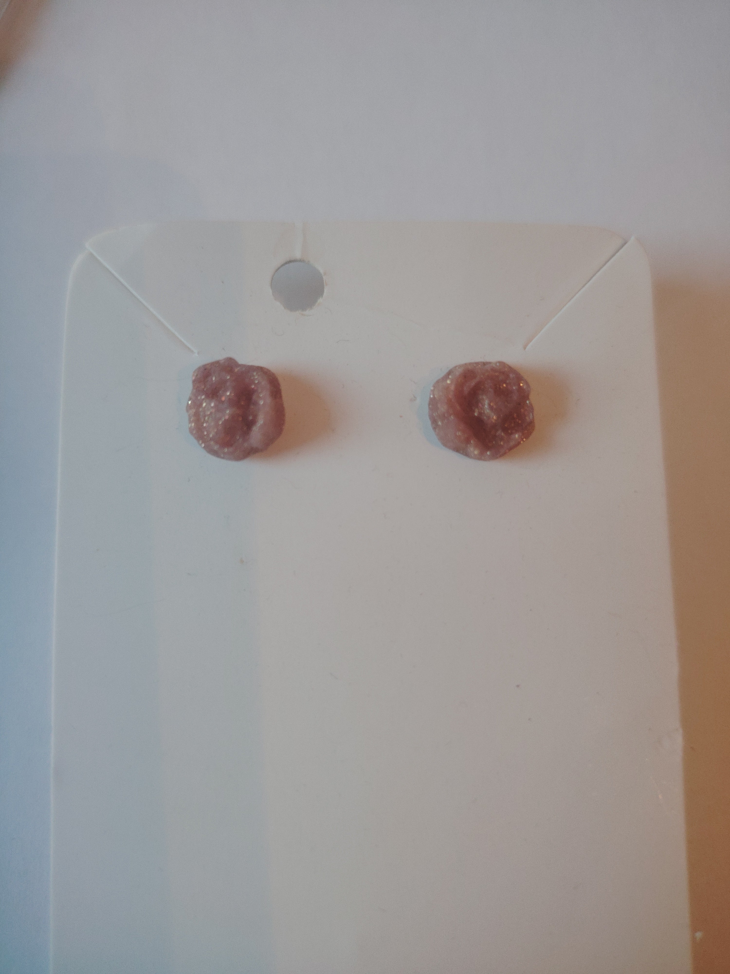Small pink glitter rose stud earrings