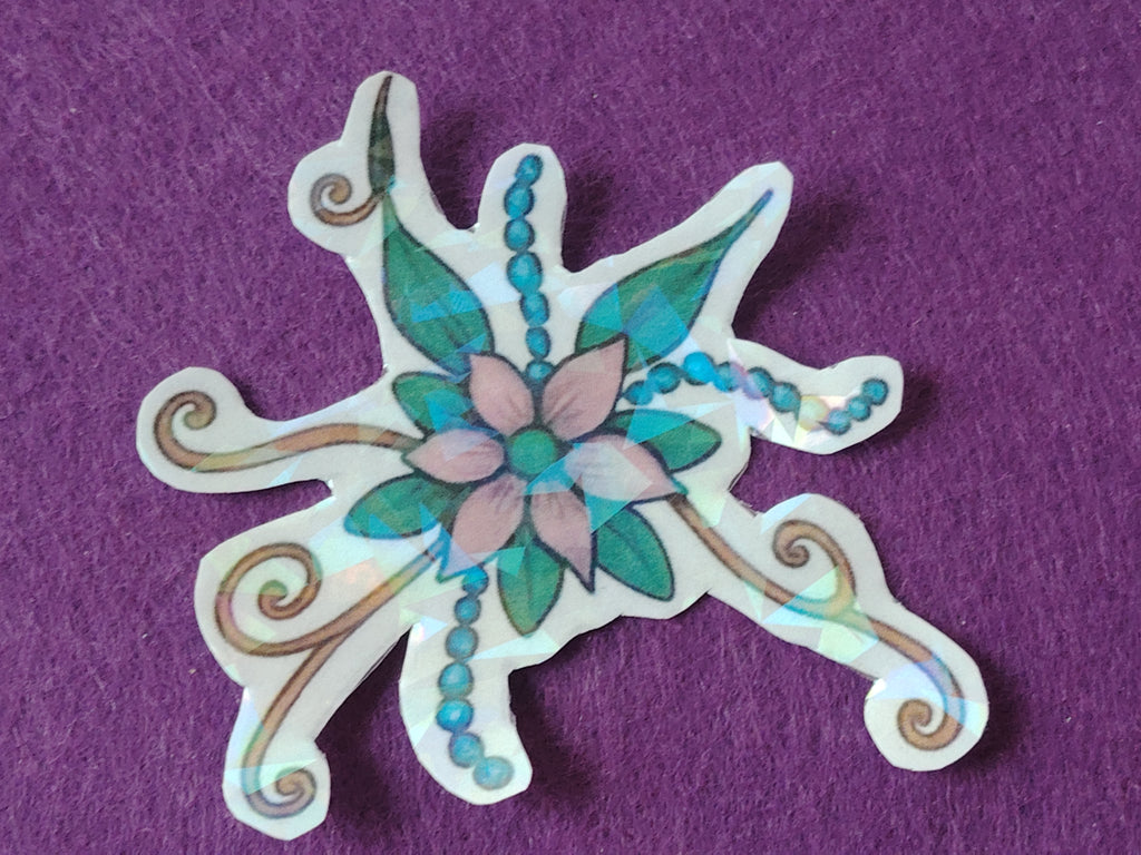 🌸 Selbst kreiert & Einzigartig – Holografischer Blumen-Sticker in dunklem Rosa mit zarten Ranken