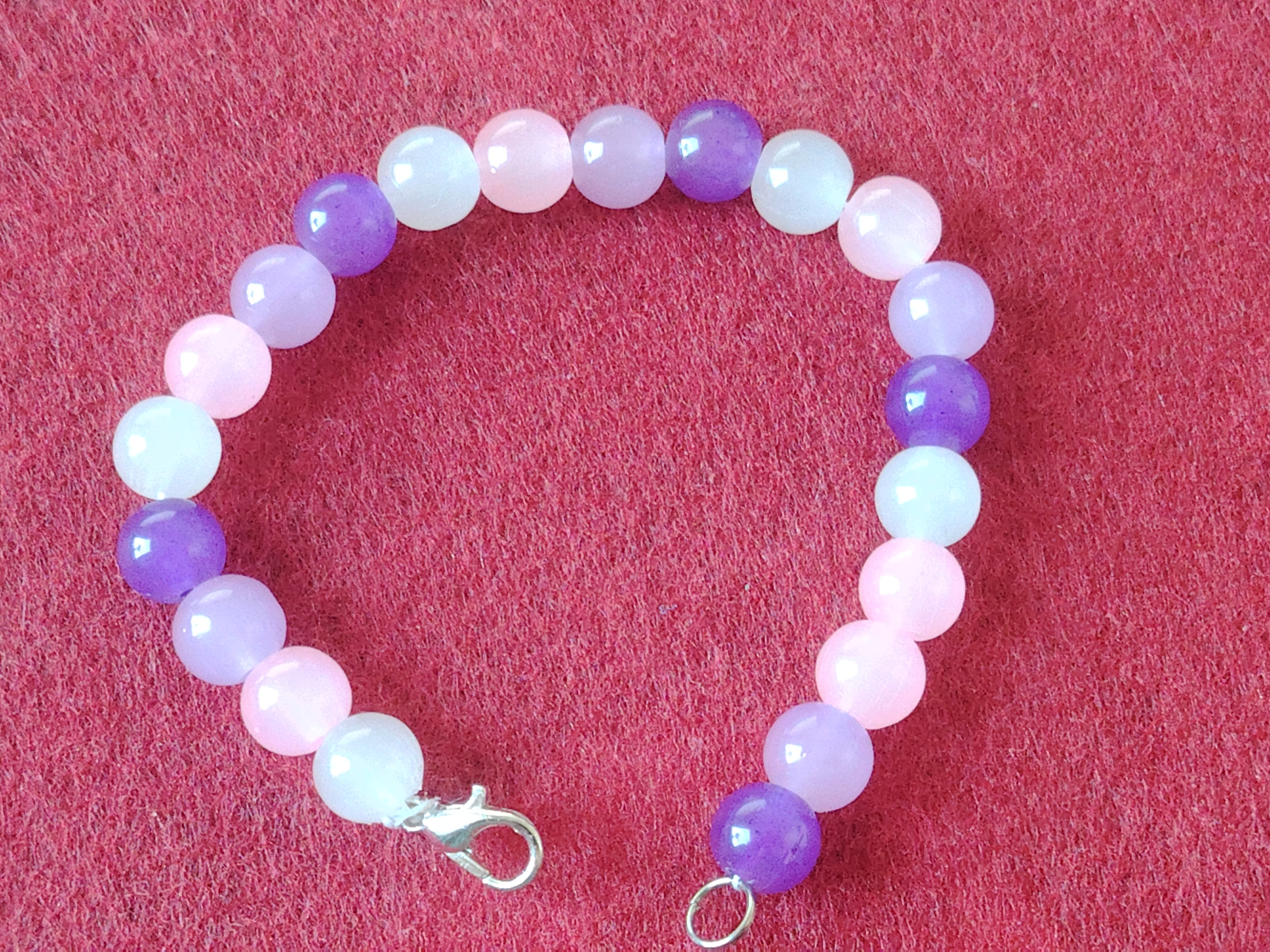 Glaskugel Armband mit den Farben, Helles Lila, Dunkles Lila, Rosa , Weiß